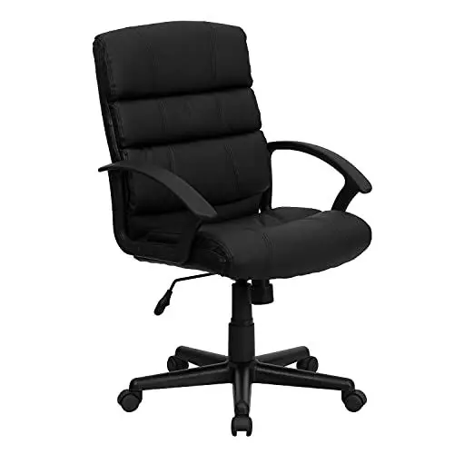 Produktbild: Flash Furniture Lane Bürostuhl mit Armlehnen, mittlere Rückenlehne, Leder, weich, drehbar, Schwarz