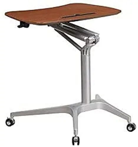 Produktbild: Flash Furniture Laptop-Schreibtisch, mobil, zum Sitzen und Stehen, Computer-Tisch mit verstellbarer Höhe, ergonomischer Bürotisch mit Stifthalter, auf Rollen, Mahagoni