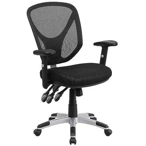 Produktbild: Flash Furniture Mid-Rückenlehne Bürostuhl aus schwarzem Netz mit dreifach Paddle-Steuerung und Höhe verstellbaren Armlehnen