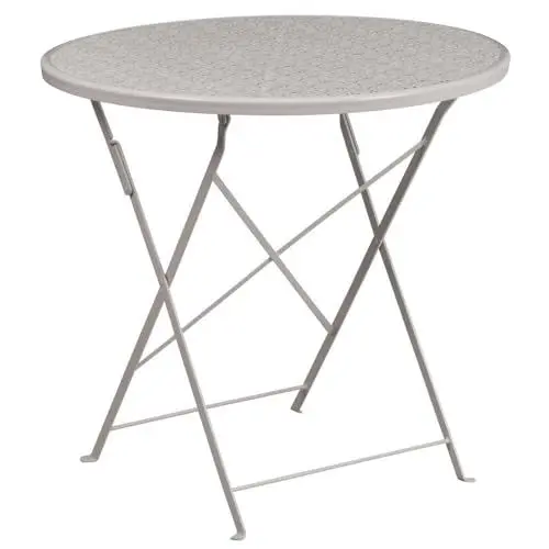 Produktbild: Flash Furniture Oia Klappbarer Terrassentisch aus Stahl, für drinnen und draußen, 76,2 cm, Hellgrau