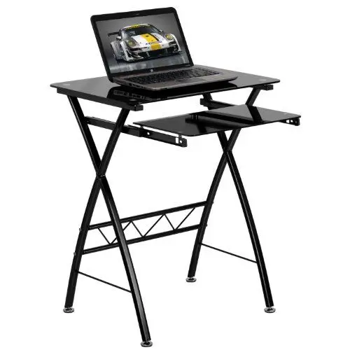 Produktbild: Flash Furniture Schwarzer Computertisch aus gehärtetem Glas mit ausziehbarer Tastaturablage