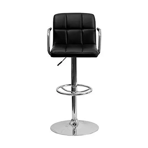 Produktbild: Flash Furniture Genna Barhocker mit Armlehnen und Chromsockel, modern, gesteppt, Vinyl, höhenverstellbar, Schwarz, 2 Stück