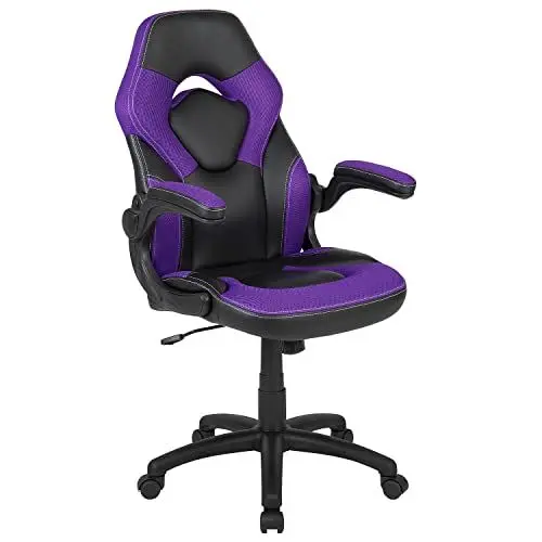 Produktbild: Flash Furniture X10 Gaming-Stuhl, Rennsport-Design, Bürostuhl, ergonomischer PC-Drehstuhl, verstellbar, mit hochklappbaren Armlehnen, violettes/schwarzes LeatherSoft