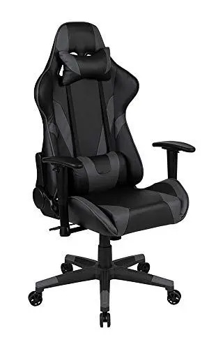 Produktbild: Flash Furniture X20 Gaming-Stuhl, Rennsport-Design, Bürostuhl, ergonomischer PC-Drehstuhl, verstellbar, Drehsessel mit verstellbarer Rückenlehne aus rotem LeatherSoft, Grau, 1 Stück