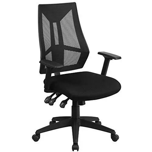 Produktbild: Flash Möbel Hohe Rückenlehne aus Netzstoff Aufgabe Multifunktions Drehstuhl mit verstellbaren Armlehnen, Metall, schwarz, 65.41 X 64.77 X 28.57 cm