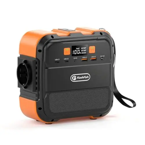 Produktbild: FlashFish Tragbare Powerstation 98Wh, 120W Solargenerator Akku 230V Mit AC,USB,Typ-C Ausgabe, Mobile stromgenerator Mit LED Licht für Reise,Camping,Wohnmobil und als Notstromaggregat