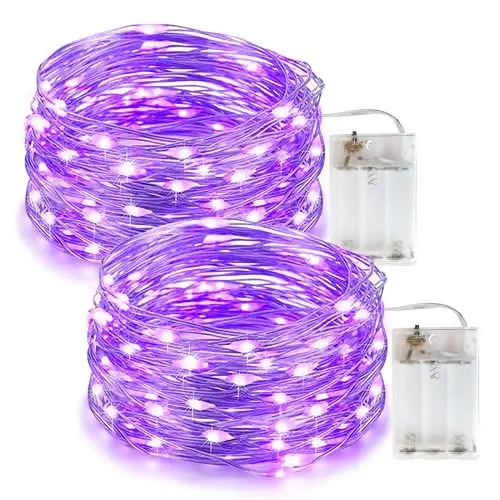 Produktbild: Flaspar Lila Lichterkette Batterie, 2 Stück 5M 50LED Micro Fairy Lights IP65 Wasserdichte Lichterkette für Weihnachten, Innen Außen Dekoration, Party, Hochzeiten