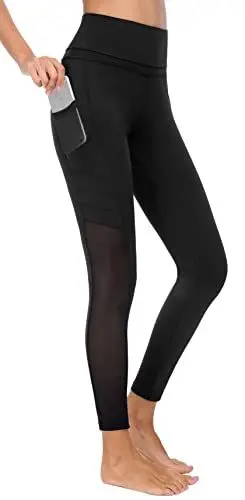 Produktbild: Flatik Damen Netzoberfläche Sport Gym Yoga Laufen Fitness Leggings Hose, Schwarz, XL