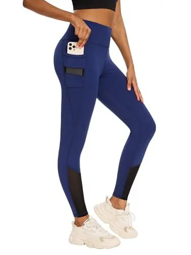 Produktbild: Flatik Netz Sport Leggings Damen mit Taschen， Damen Leggings Damen，Jogginghose Damen Fitnesshose sportleggins Damen lang L