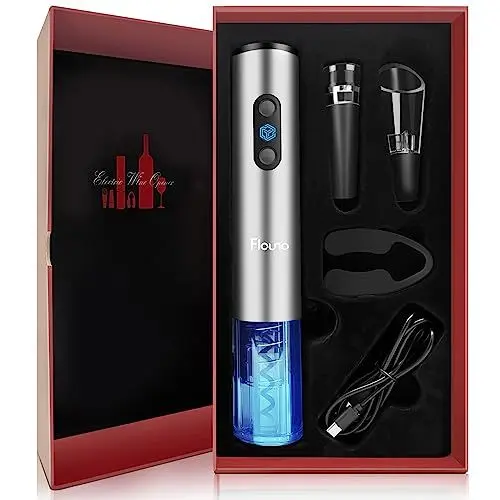 Produktbild: Flauno Elektrischer Korkenzieher, wiederaufladbarer elektrischer Flaschenöffner mit Kapselschneider, Vakuumverschluss für Wein und Weinausgießer, Geschenk für Weinliebhaber