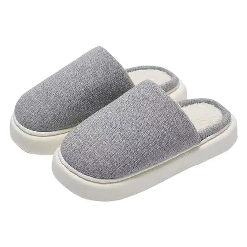 Produktbild: LinRim Damenschuhe Slipper und Winter, für den Innen- und Außenbereich, modisch, einfarbig, bequem und warm, rutschfest Klinik Schuhe Damen (Grey, 40)