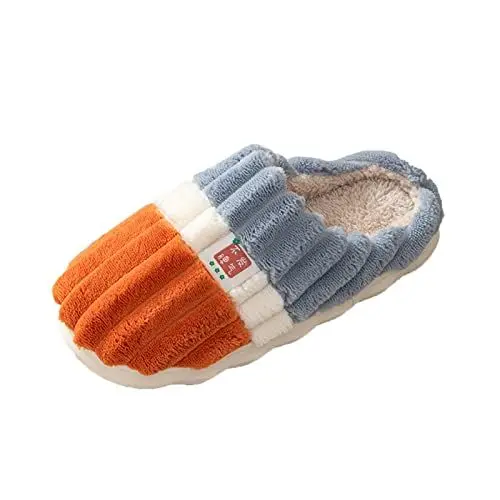 Produktbild: Flauschige Hausschuhe Sommerschuhe Damen Bequem Damen Hausschuhe und Winter Mode und bequem drinnen und draußen Farbblockierung rutschfest flach Filzhausschuhe für Herren Barfuß (Orange, 39)