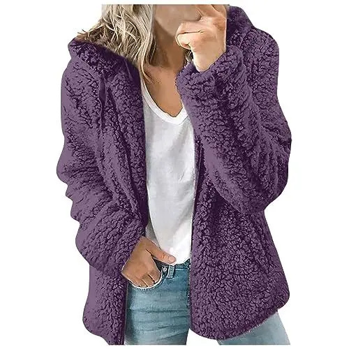 Produktbild: FUPODD Flauschjacke Damen Wintermantel, Damen, Gefüttert Mantel Teddyjacke Winterjacke Warm Wintermantel Elegant Winterjacke Mit Fellkapuze Parka Übergangsjacke Mit Teddyfutter Übergangsmantel