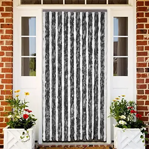 Produktbild: Flauschvorhang Türvorhang 90 x 200 cm Chenille Fliegenschutz Insektenschutz Wohnwagen Camping abnehmbar insektenschutz fadenvorhang,Grau und Weiß