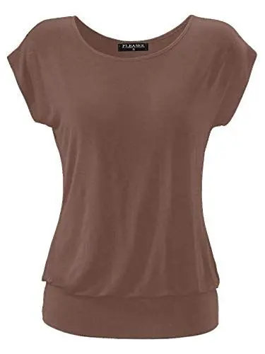 Produktbild: Fleasee Damen T-Shirt Kurz Ärmel Bluse Stretch Lässig Tunika Allover Druck Oberteile Top (Taupe, S) S Taupe