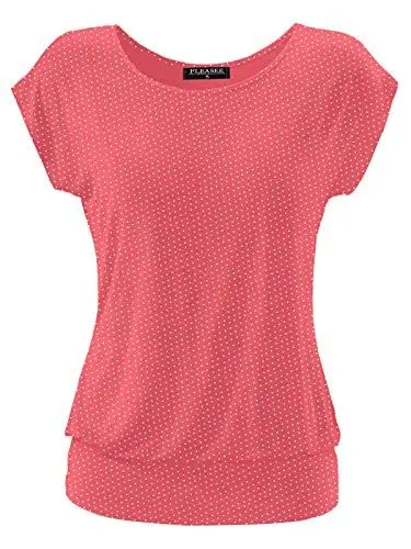 Produktbild: Fleasee Damen T-Shirt Kurz Ärmel Bluse Stretch Lässig Tunika Allover Druck Oberteile Top S Pink Gepunktet
