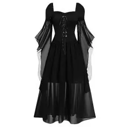 Produktbild: Generisch Halloween Kleid,Grusel Kostüm Damen Gothic Kleid Halloween Vintage Gothic Kleid Für Damen, Mittelalter Renaissance Cosplay Kostüm, Langarm （Schwarz，XL）