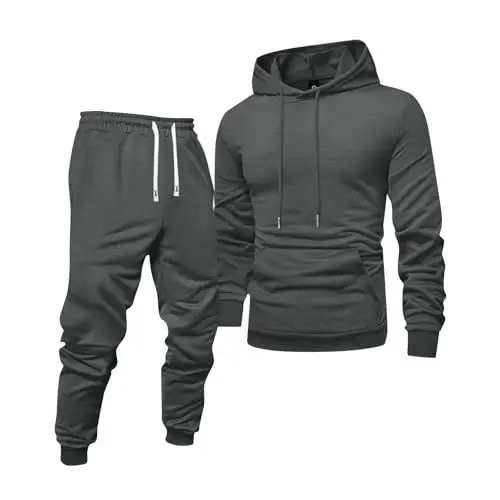 Produktbild: Fleece Pullover Herren 2-Teiliges Jogginganzug Set Hoodie Kapuzenpullover Und Jogginghose Atmungsaktives Trainingsanzug Outfit FüR Sport Freizeit grau