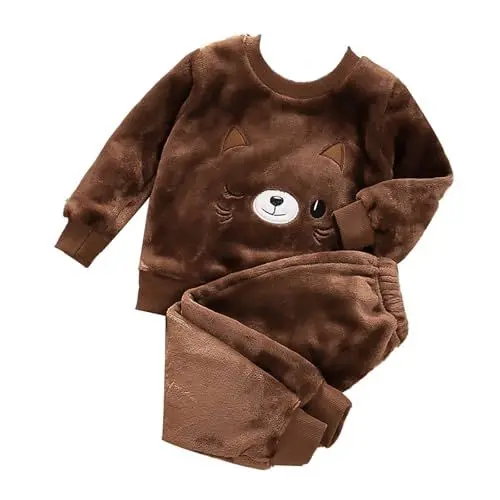 Produktbild: Fleece Pyjama Set Kinder Kleinkind Baby Schlafanzug Mädchen Jungen Cartoon Flauschig Zweiteiliger Schlafanzüge Pullover Hose Set Kuschelig Hausanzug Flanell Hauskleidung Winter Warme NachtwäSche Set
