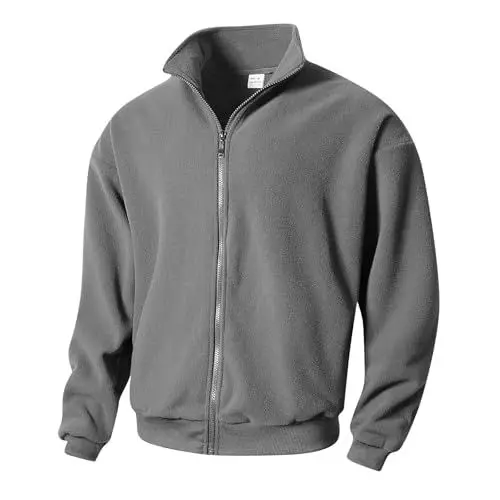 Produktbild: Fleece Reißverschlussjacke für Herren Outdoor Jacke Leicht Dünne Jacken Solid Herrenjacke Baggy Freizeitjacke Langarm Mantel Modische Elegant Coat Warme Jackett Schlichtes Gemütlich Mäntel Grau S