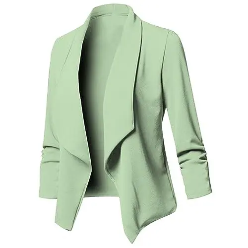 Produktbild: Fleecejacke Damen GroßE GrößEn Umstandsjacke Damen-Anzugjacke mit schmaler Passform und langen Ärmeln, einfarbig, mit doppellagigem Kragen und The Winterjacke Damen Wintermantel MäDchen (Green, XXXL)
