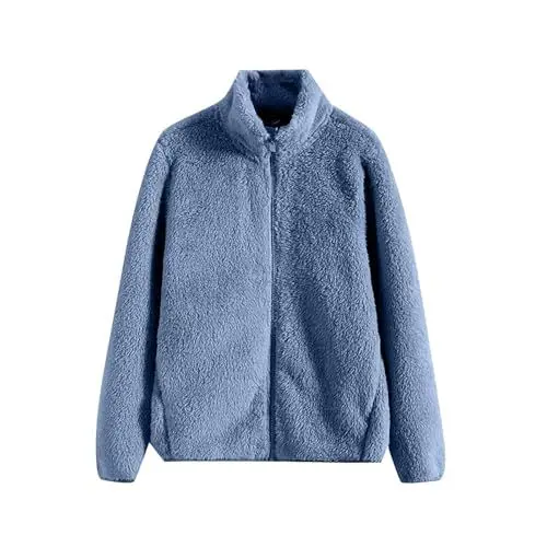 Produktbild: Fleecejacke Damen Reissverschluss Plüschjacke Weiche Winterjacke Warm Teddyjacke Stehkragen Jacke Winter Kuscheljacke Frauen Flauschig Einfarbig Polarfleece-Jacke Freizeit Teddy Mantel