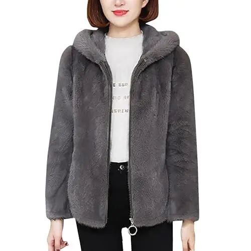 Produktbild: Fleecejacke Damen Warm Hoodie Jacke Winterjacke Flauschig Teddy Mantel Sweatjacke Mit Kapuze Kapuzenpullover Wintermantel Zipper Teddyjacke Lässige Damen-Jacken Gefüttert Plüschjacke Frauen