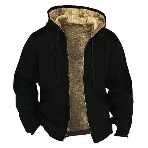 Produktbild: Fleecejacke Herren Winter Fleece Gefüttert Jacke Gepolstert Sweatjacke Meine Bestellungen Anzeigen Mit Kapuze Winterparka Mit Durchgehendem Reißverschluss Hoodie schwarz 6XL