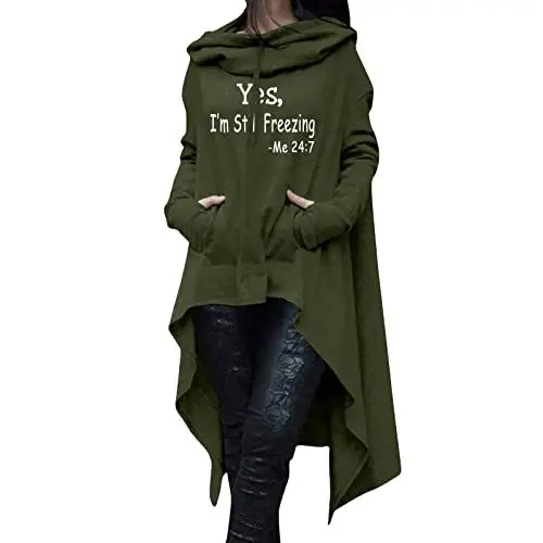 Produktbild: Fleecepullover Damen Klamotten Teenager MäDchen Lässige Langarm-Kapuzenpullis für Damen, mit Buchstaben Bedruckt, Pullover mit Kordelzug, Lange Kaputzenhoodie Damen Hoodies FüR (Army Green, XL)