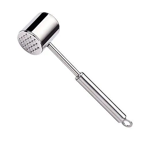 Produktbild: Fleischklopfer, Fleischhammer, YOCZOX Schnitzelklopfer, Steakhammer, Multifunktional Hammer aus 18/10 Edelstahl mit glatten, gezackten Bearbeitungsflächen, ausreichendem Eigengewicht, Silber