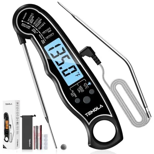 Produktbild: Fleischthermometer Digital Bratenthermometer, 2-in-1 Grillthermometer mit 2 Edelstahlsonden & Temperaturalarm, TEMOLA TM27 LCD-Hintergrundbeleuchtung für Süßigkeiten BBQ Raucher Öl Flüssigkeiten Küche
