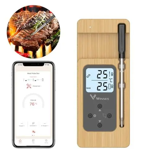 Produktbild: Fleischthermometer Kabelloses Smart Bluetooth Grillthermometer mit Smart Base, Großem Display, APP-Steuerung, Bratenthermometer digital Meat Thermometer für Ofen Grill Küche BBQ Smoker Rotisserie