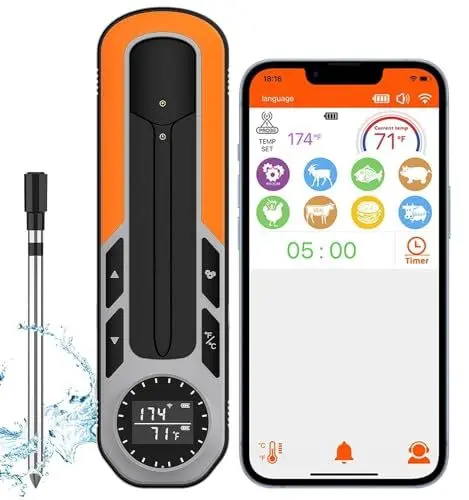 Produktbild: Fleischthermometer kabellos 150m Bluetooth Grillthermometer Backofenthermometer Ladeschale mit Display für Ofen, Grill, Rotisserie