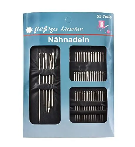 Produktbild: fleissiges Lieschen 63617 Nähnadeln Nadelset 55 teilig auf Karte-Verschiedene Nadeln Stopfnadel, Sacknadel, Chenillenadel, Applikationsnadel-Aus Metall, Leder, Silber, 1-Pack, stück