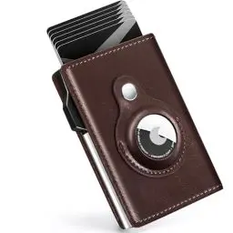 Produktbild: FLETUTE Herren Portemonnaie mit Airtag – Slim Geldbörse aus Echtleder & RFID-Schutz – Elegantes Business-Portemonnaie für Männer (Kaffee)