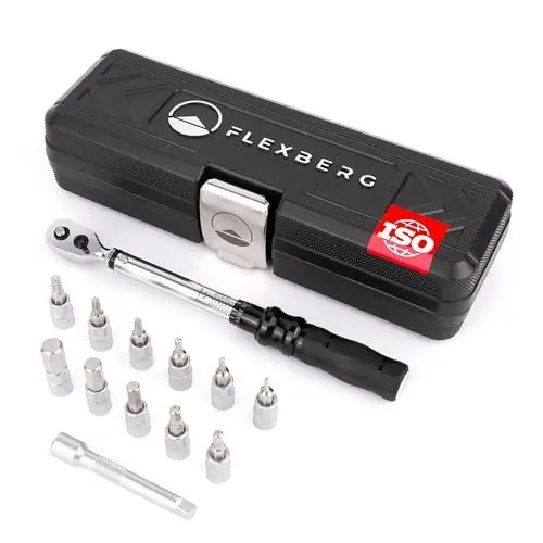 Produktbild: FLEXBERG® Drehmomentschlüssel Fahrrad (Für Rennradfahrer) - Drehmomentschlüssel 1/4 - inkl. 11 Bits, Torx & Adapter - Mini Drehmomentschlüssel, Fahrrad Drehmomentschlüssel (2-20 Nm)