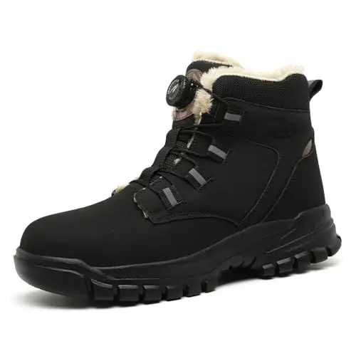 Produktbild: FlexEase Arbeitsschuhe Herren Damen Sicherheitsschuhe Winter wasserdichte Stahlkappenschuhe Selbsthemmend Schnellverschluss rutschfeste Warm Gefüttert W Black 45 EU