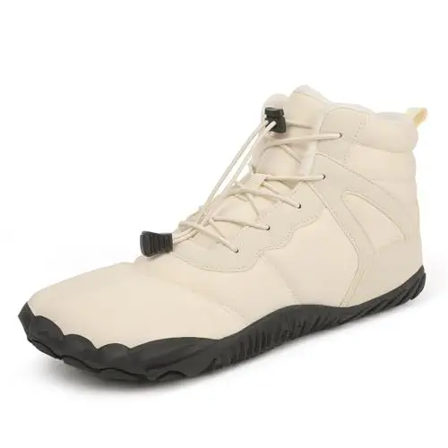 Produktbild: FlexEase Barfußschuhe Winter Damen Herren Wasserdicht Warm Gefüttert Winterschuhe Outdoor rutschfeste Barfuss Stiefel Minimalistische Traillaufschuhe White 44 EU
