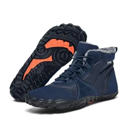 Produktbild: FlexEase Winter Barfußschuhe Winterschuhe Barfuss Warm Gefüttert Winterstiefel für Herren Damen Blue38EU