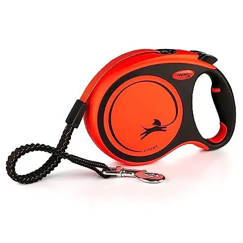Produktbild: flexi Xtreme L Gurt 8 m schwarz, extrem beißfester oranger Gurt, extra robuste Roll-Leine für Hunde bis 55 kg
