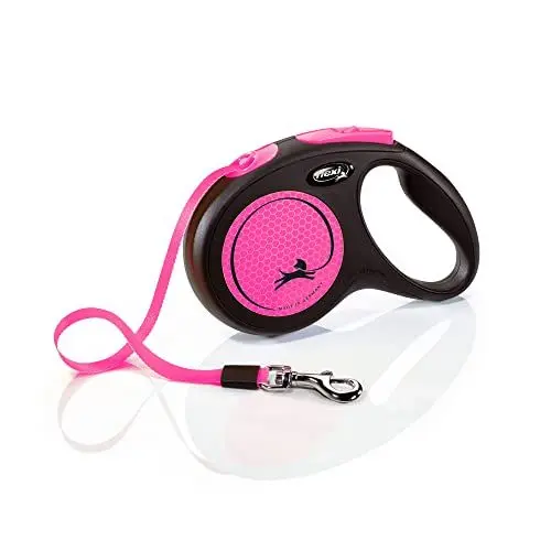 Produktbild: flexi® Neon M Gurt 5 m schwarz, neon-Pinker Gurt, reflektierende Seitenfläche, Roll-Leine für Hunde bis 25 kg