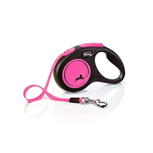 Produktbild: flexi® Neon S Gurt 5 m schwarz, neon-Pinker Gurt, reflektierende Seitenfläche, Roll-Leine für Hunde bis 15 kg