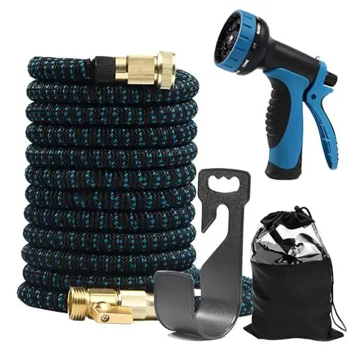 Produktbild: Flexibler Gartenschlauch 15M/50FT, Afenau Gartenschlauch Flexibel mit 10 Funktionssprühdüsen, Multifunktional Wasserschlauch Flexibel, 1/2' 3/4' Zoll Adapter Dehnbarer Gartenschlauche für Außenbereich