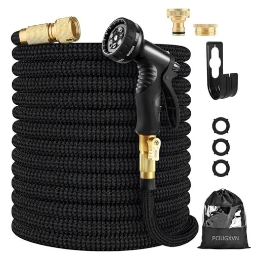 Produktbild: Flexibler Gartenschlauch 15M/50FT,Wasserschlauch mit 10 Funktionssprühdüsen,Leichter und knickfreier Dehnbarer wasserschlauch,starke Messingverbinder und 4-lagiger Latexkern,zum Waschen und Gießen