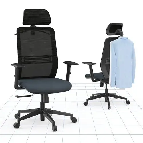 Produktbild: FLEXISPOT Bürostuhl Ergonomisch, Schreibtischstuhl mit Kleiderhaken, Kopfstütze und Lordosenstütze, Büro Stuhl Lift Armlehne, Computerstuhl höhenverstellbar, Drehstuhl 136 kg, OC17 (Schwarz und blau)