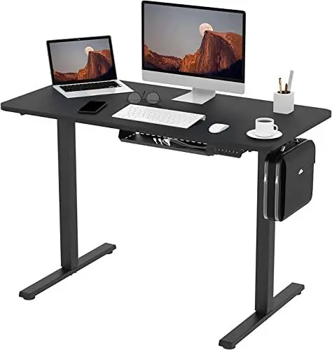 Produktbild: FLEXISPOT EN1B-EU+PR1206-Black Stehschreibtisch, elektrisch höhenverstellbar, mit Speicher-Bedienfeld, Metall, schwarzer Rahmen + Schwarze Platte, 120 x 60 cm