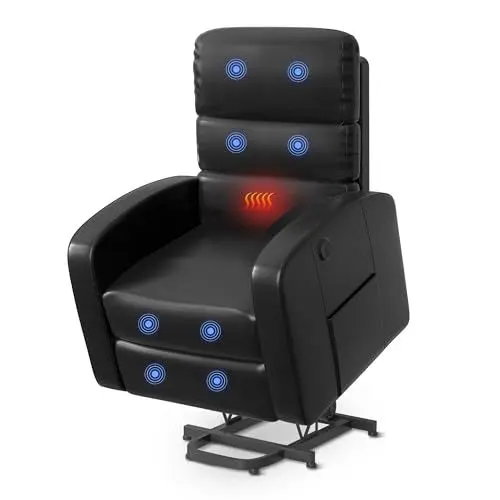 Produktbild: FLEXISPOT Elektrischer Relaxsessel, Massagesessel, Aufstehsessel, Schlafsessel, Fernsehsesssel, Liegesessel mit Aufstehhilfe, Heizfunktion (Schwarz)