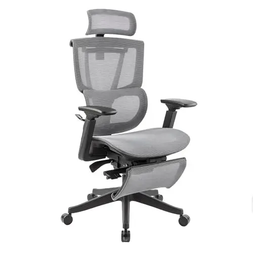 Produktbild: FLEXISPOT Ergonomischer Bürostuhl Schreibtischstuhl Verstellbarer Lendenstütze 4D-Armlehnen 2D-Kopfstütze Atmungsaktiver Sitz höhenverstellbarer Belastbar bis 130 kg Arbeitsstuhl C7G-Air-PRO,Grau