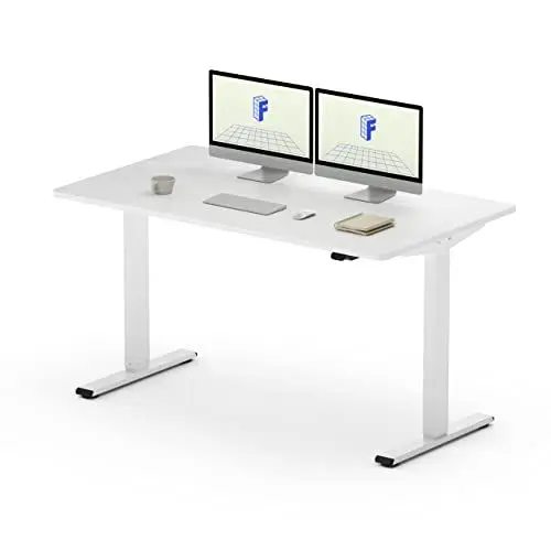Produktbild: FLEXISPOT Höhenverstellbarer Schreibtisch 140×80cm, mit Haken und 25mm EINTEILIGER Tischplatte, ergonomischer Schreibtisch mit LED-Höhenanzeige und Memory-Funktion (Weiß, Weiß)