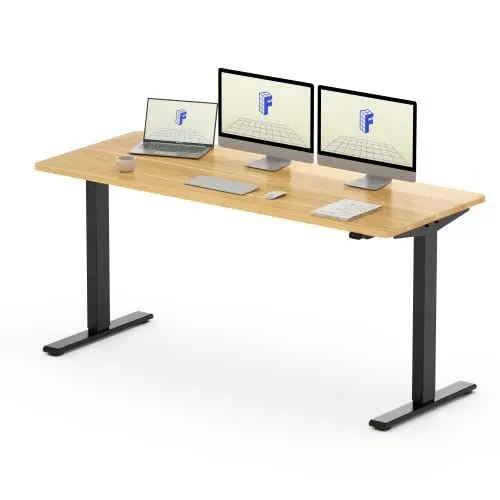Produktbild: FLEXISPOT Höhenverstellbarer Schreibtisch 160×80cm, mit Haken und 25mm EINTEILIGER Tischplatte, ergonomischer Schreibtisch mit LED-Höhenanzeige und Memory-Funktion (Ahorn, Schwarz)